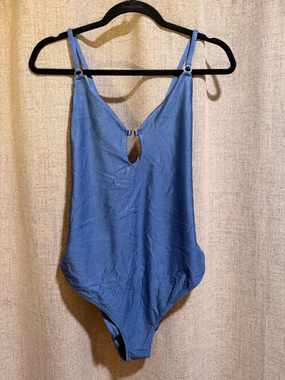 aerie Blue Ribbed One-Piece Swimsuit with Front Keyhole